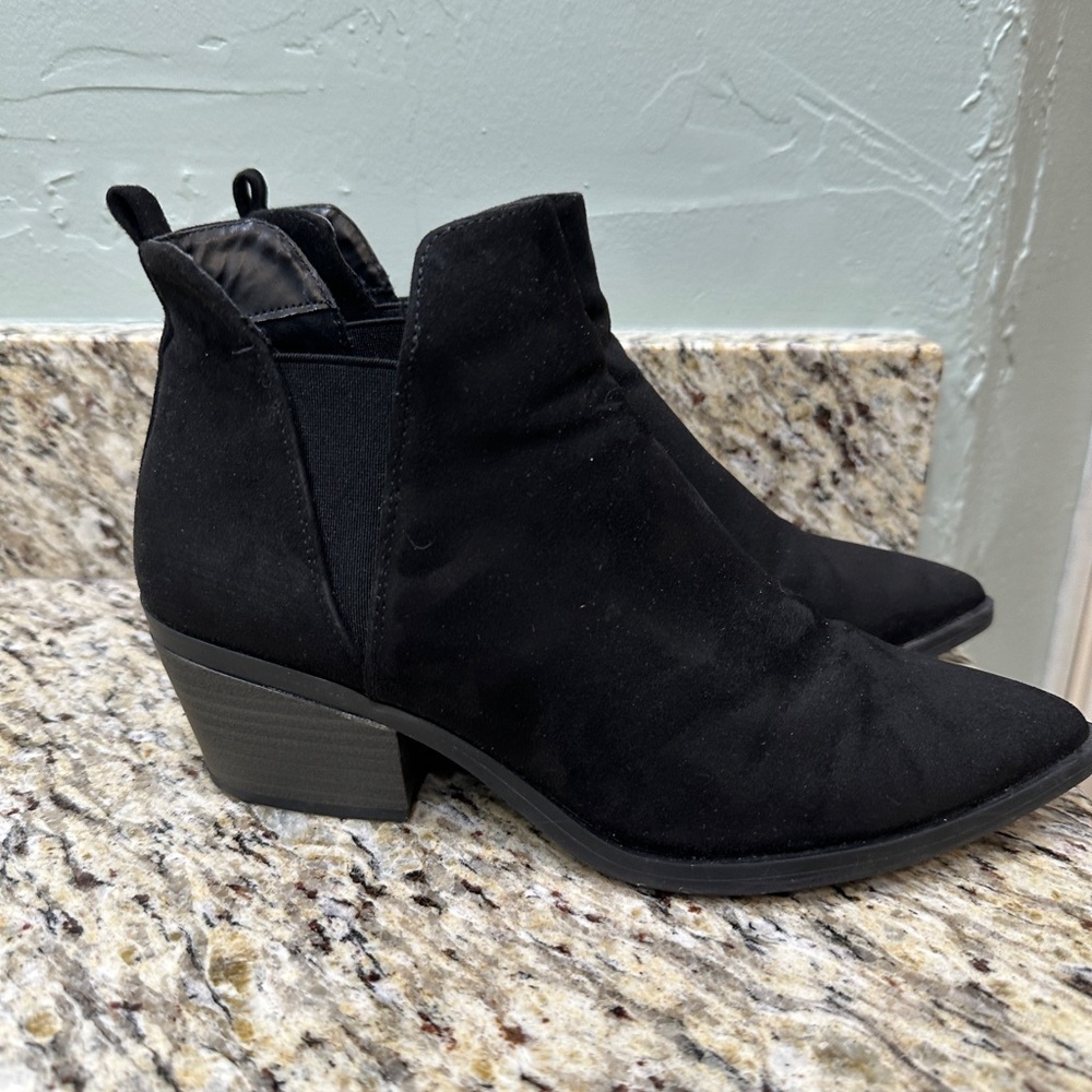 Faux Suede Black Ankle Boot